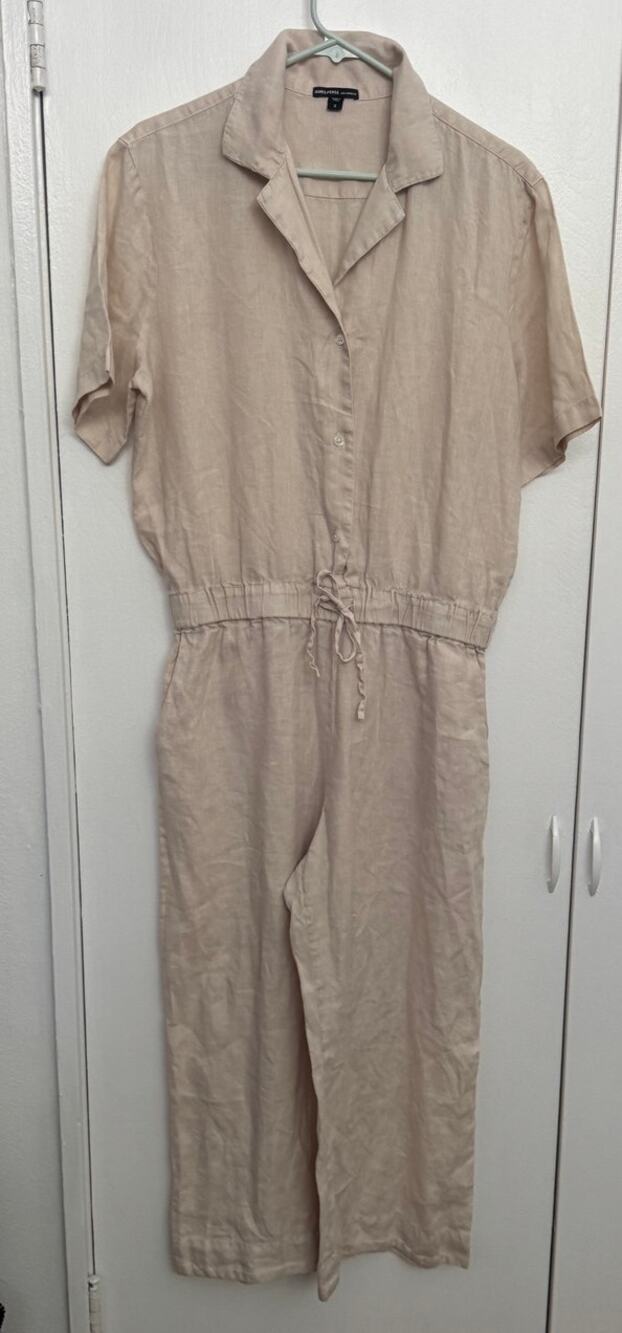 James Perse Women's 100% Linen Short Sleeve Cropped Jumpsuit Size 2 (Medium)